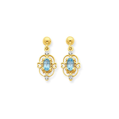 14K Gelbgold & Rhodium Marquise Blautopas Echt Diamant Hängend Ohrstecker