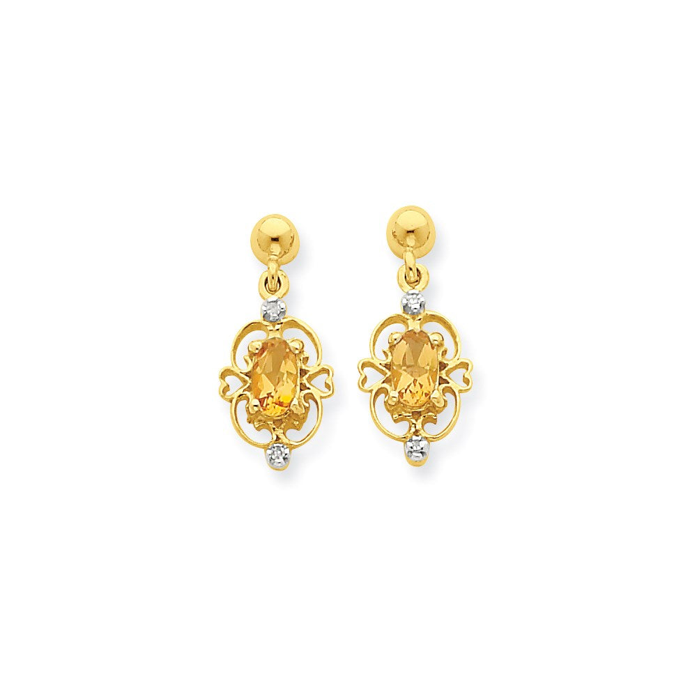 14K Gelbgold & Rhodium Marquise Citrin & Echt Diamant Hängend Ohrstecker
