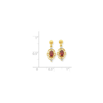 14K Gelbgold & Rhodium Marquise Granat & Echt Diamant Hängend Ohrstecker