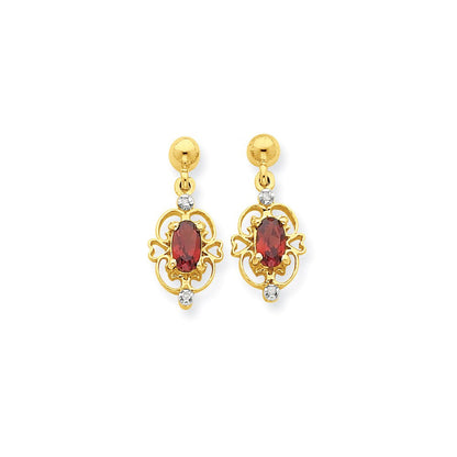 14K Gelbgold & Rhodium Marquise Granat & Echt Diamant Hängend Ohrstecker