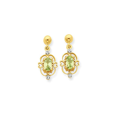 14K Gelbgold & Rhodium Marquise Peridot & Echt Diamant Hängend Ohrstecker