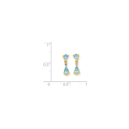 14K Gelbgold & Rhodium Doppelt Tropfen Blautopas & Echt Diamant Ohrhänger