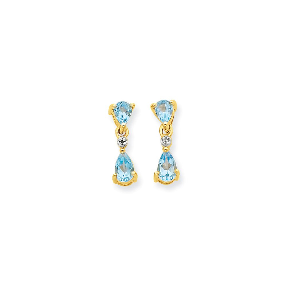 14K Gelbgold & Rhodium Doppelt Tropfen Blautopas & Echt Diamant Ohrhänger