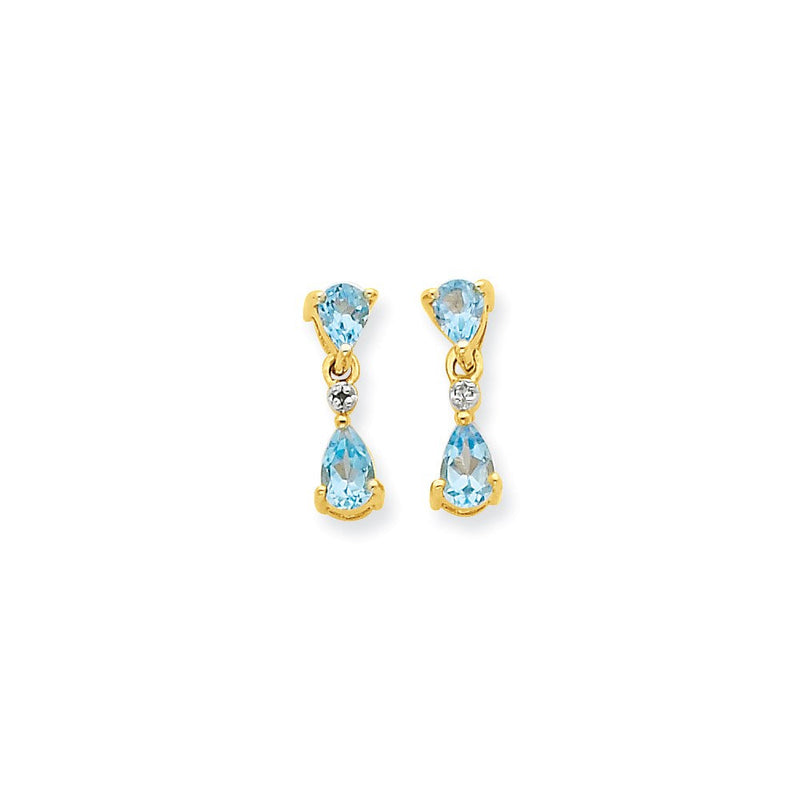 14K Gelbgold & Rhodium Doppelt Tropfen Blautopas & Echt Diamant Ohrhänger