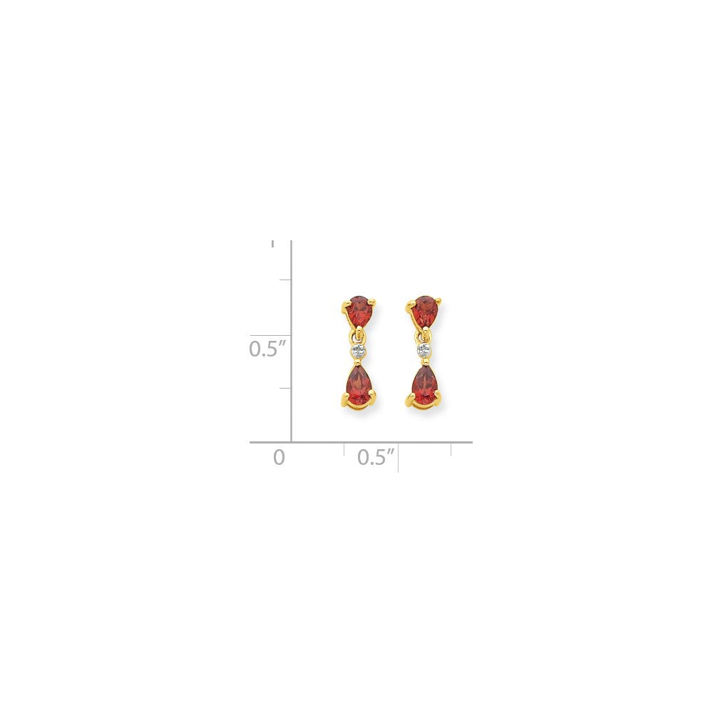 14K Gelbgold & Rhodium Doppelt Tropfen Granat & Echt Diamant Hängend Ohrstecker