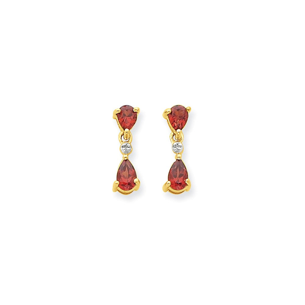 14K Gelbgold & Rhodium Doppelt Tropfen Granat & Echt Diamant Hängend Ohrstecker