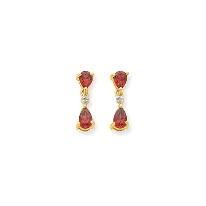 14K Gelbgold & Rhodium Doppelt Tropfen Granat & Echt Diamant Hängend Ohrstecker