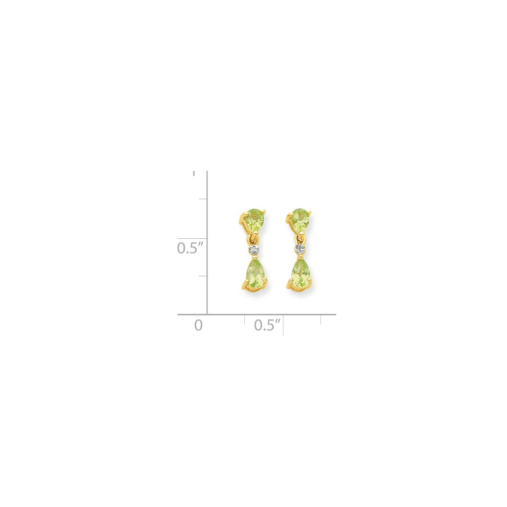 14K Gelbgold & Rhodium Doppelt Tropfen Peridot & Echt Diamant Hängend Ohrstecker
