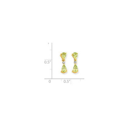 14K Gelbgold & Rhodium Doppelt Tropfen Peridot & Echt Diamant Hängend Ohrstecker