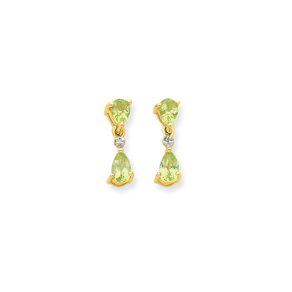 14K Gelbgold & Rhodium Doppelt Tropfen Peridot & Echt Diamant Hängend Ohrstecker