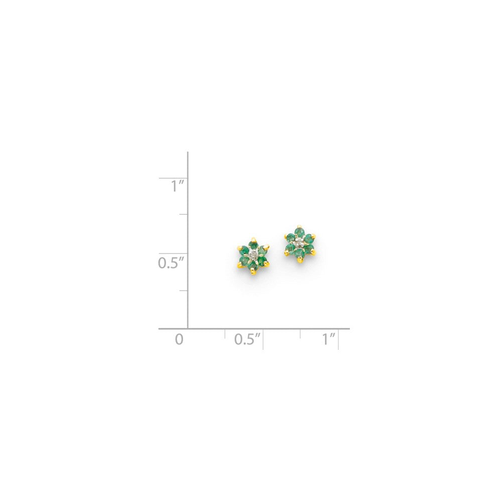 14K Gelbgold & Rhodium Rund Smaragd & Echt Diamant Ohrstecker