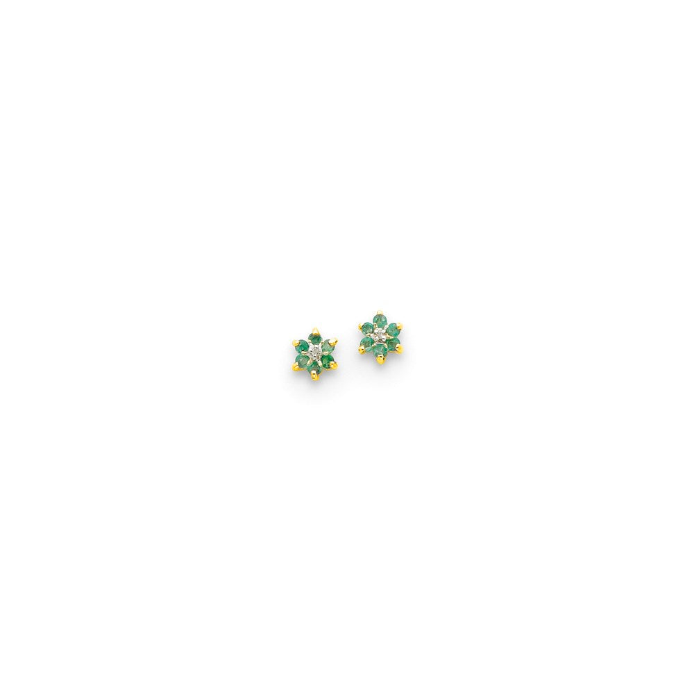 14K Gelbgold & Rhodium Rund Smaragd & Echt Diamant Ohrstecker