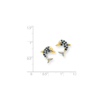 14K Gelbgold & Rhodium Marquise Saphir & Echt Diamant Delfin Ohrstecker