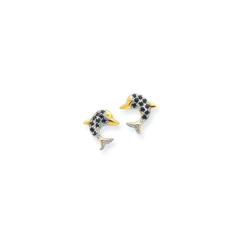 14K Gelbgold & Rhodium Marquise Saphir & Echt Diamant Delfin Ohrstecker