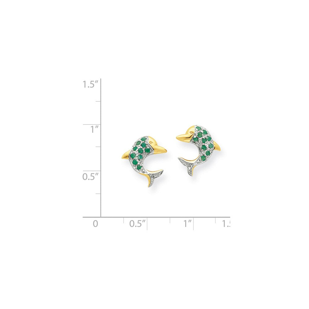 14K Gelbgold & Rhodium Smaragd & Echt Diamant Delfin Ohrstecker