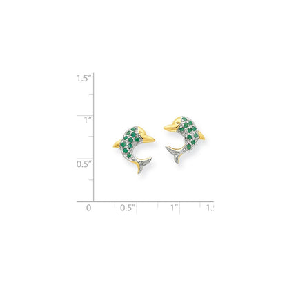 14K Gelbgold & Rhodium Smaragd & Echt Diamant Delfin Ohrstecker