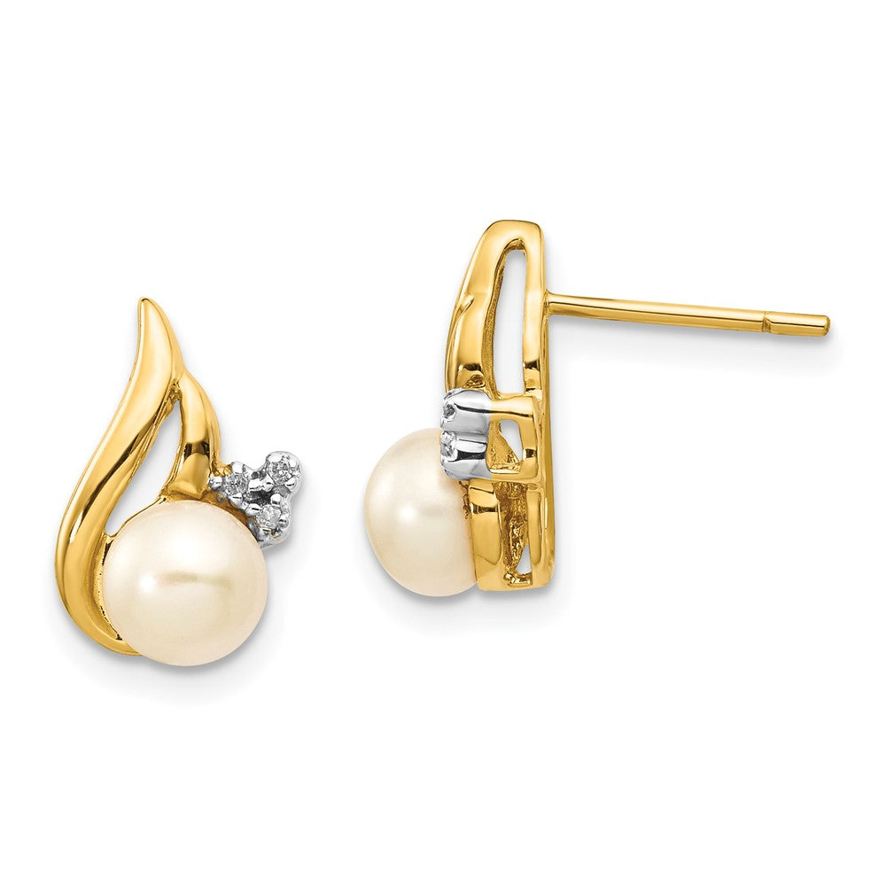 14K Gelb & Rhodium und 5 6mm Knopf Fwc Perle.02ct Diamant Ohrstecker