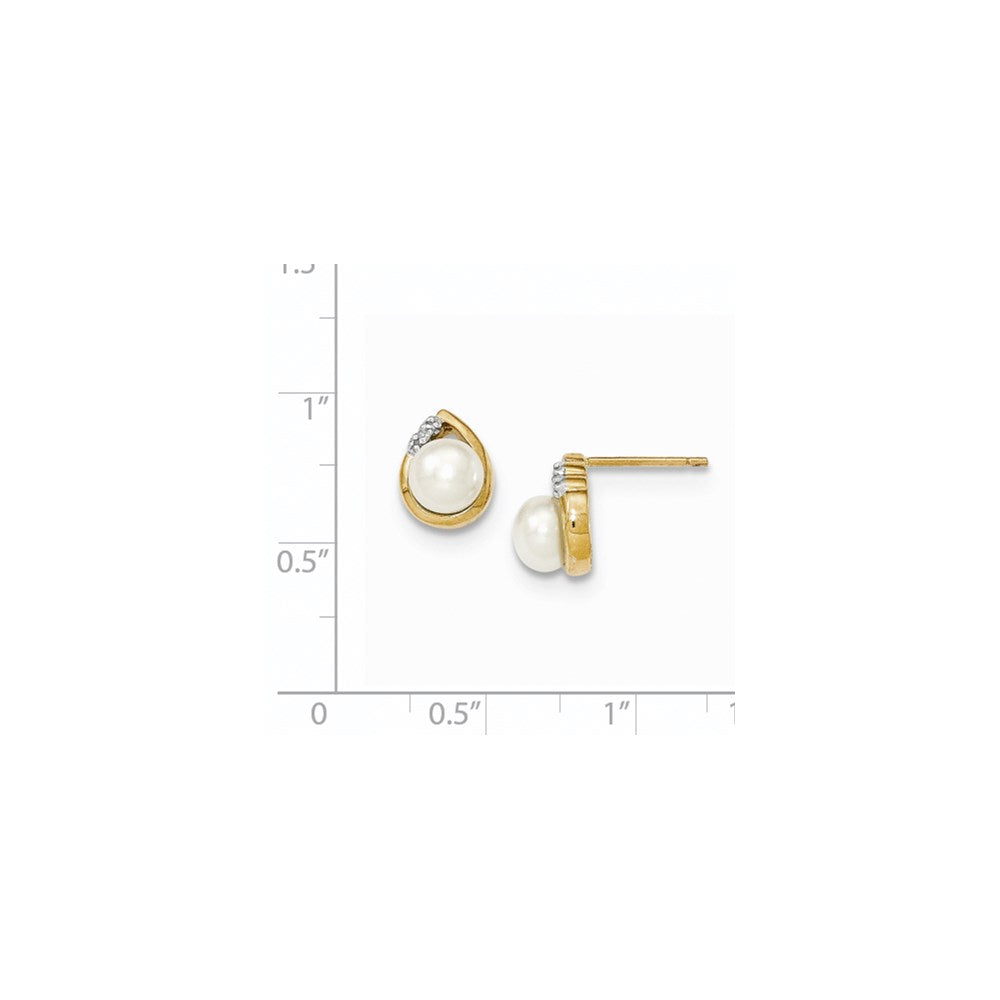 14K Gelbgold & Rhodium 6-7mm Fw Zuchtperle & Echt Diamant Ohrstecker