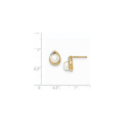 14K Gelbgold & Rhodium 6-7mm Fw Zuchtperle & Echt Diamant Ohrstecker