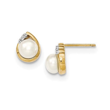 14K Gelbgold & Rhodium 6-7mm Fw Zuchtperle & Echt Diamant Ohrstecker