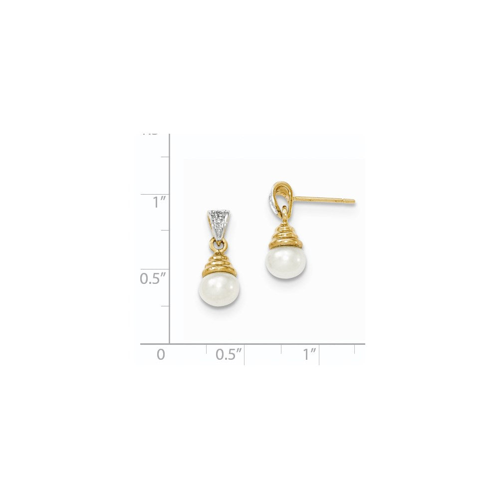 14K Gelbgold & Rhodium 6-7mm Fw Zuchtperle & Echt Diamant Ohrstecker