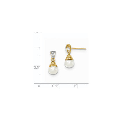 14K Gelbgold & Rhodium 6-7mm Fw Zuchtperle & Echt Diamant Ohrstecker