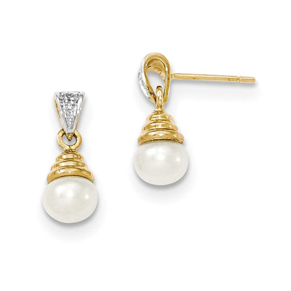 14K Gelbgold & Rhodium 6-7mm Fw Zuchtperle & Echt Diamant Ohrstecker