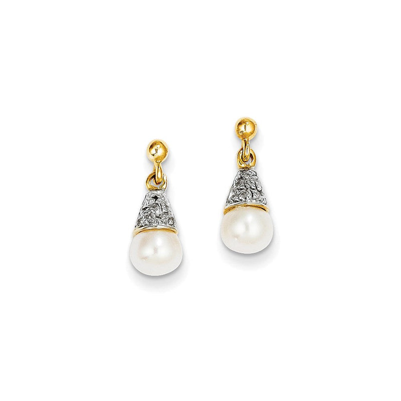 14K Gelbgold & Rhod. Fwcp & Diamant Ohrringe