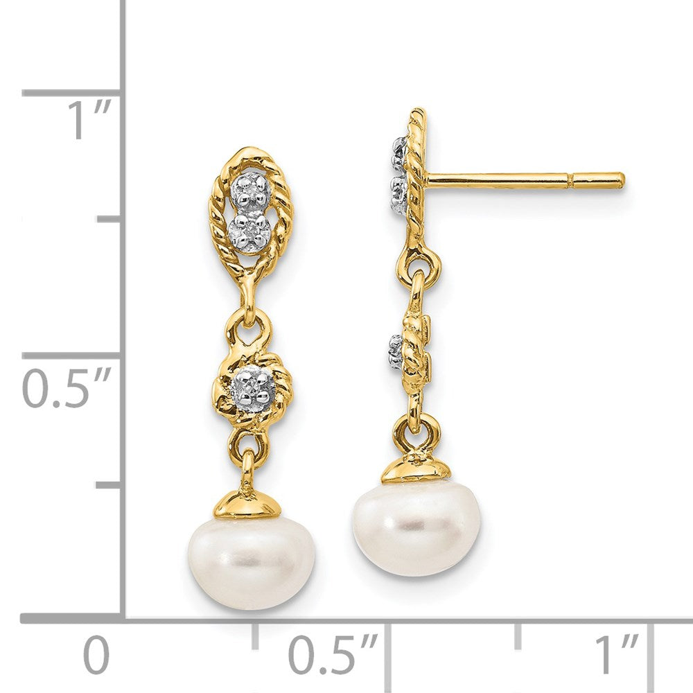 14K Gelbgold mit Rhodium 6-7mm Halb-round Fwc Perle.02ct Echt Diamant Ohrringe