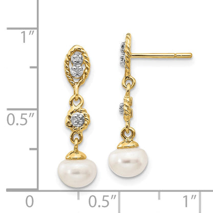 14K Gelbgold mit Rhodium 6-7mm Halb-round Fwc Perle.02ct Echt Diamant Ohrringe