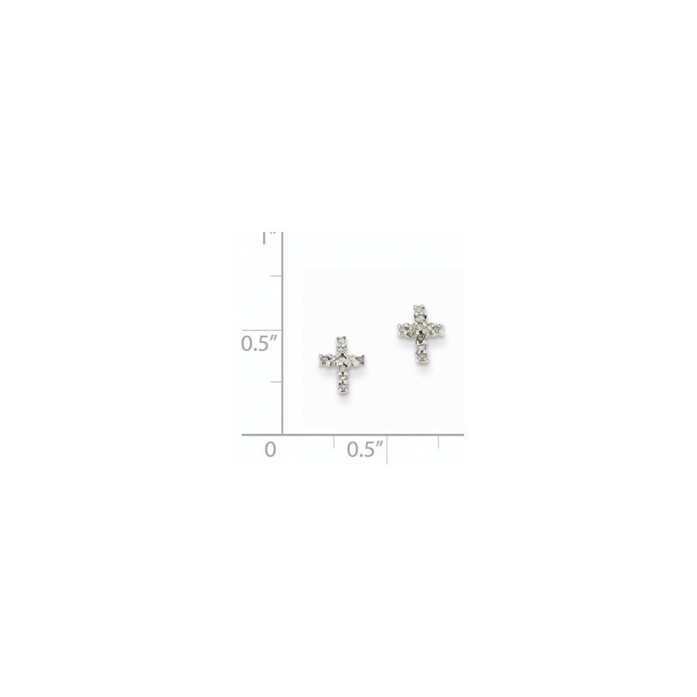 14K Gelbgold & oberflächenrhodiniert Echte-Diamant-Kreuz-Ohrstecker