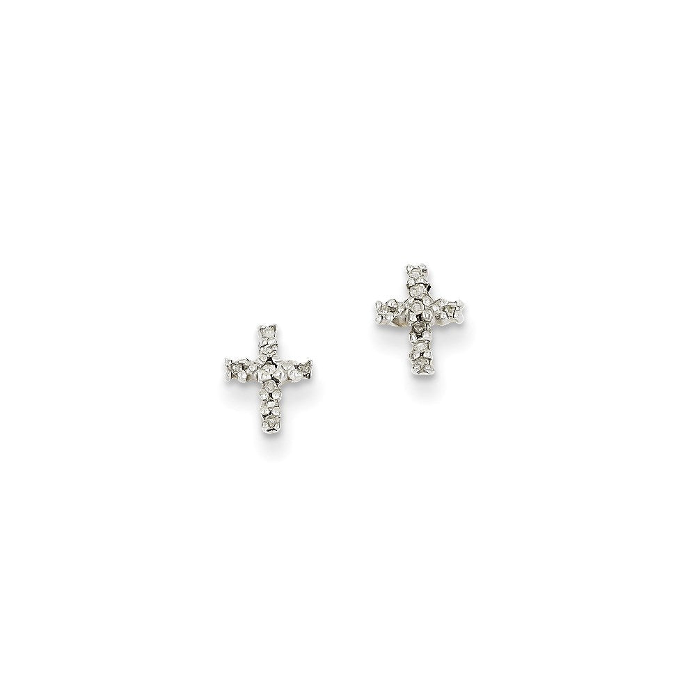 14K Gelbgold & oberflächenrhodiniert Echte-Diamant-Kreuz-Ohrstecker