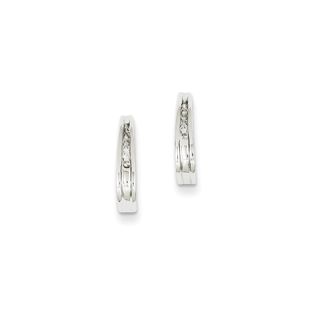 14K Weißgold Diamant-J-Creolen mit Ohrstecker-Verschluss, echt