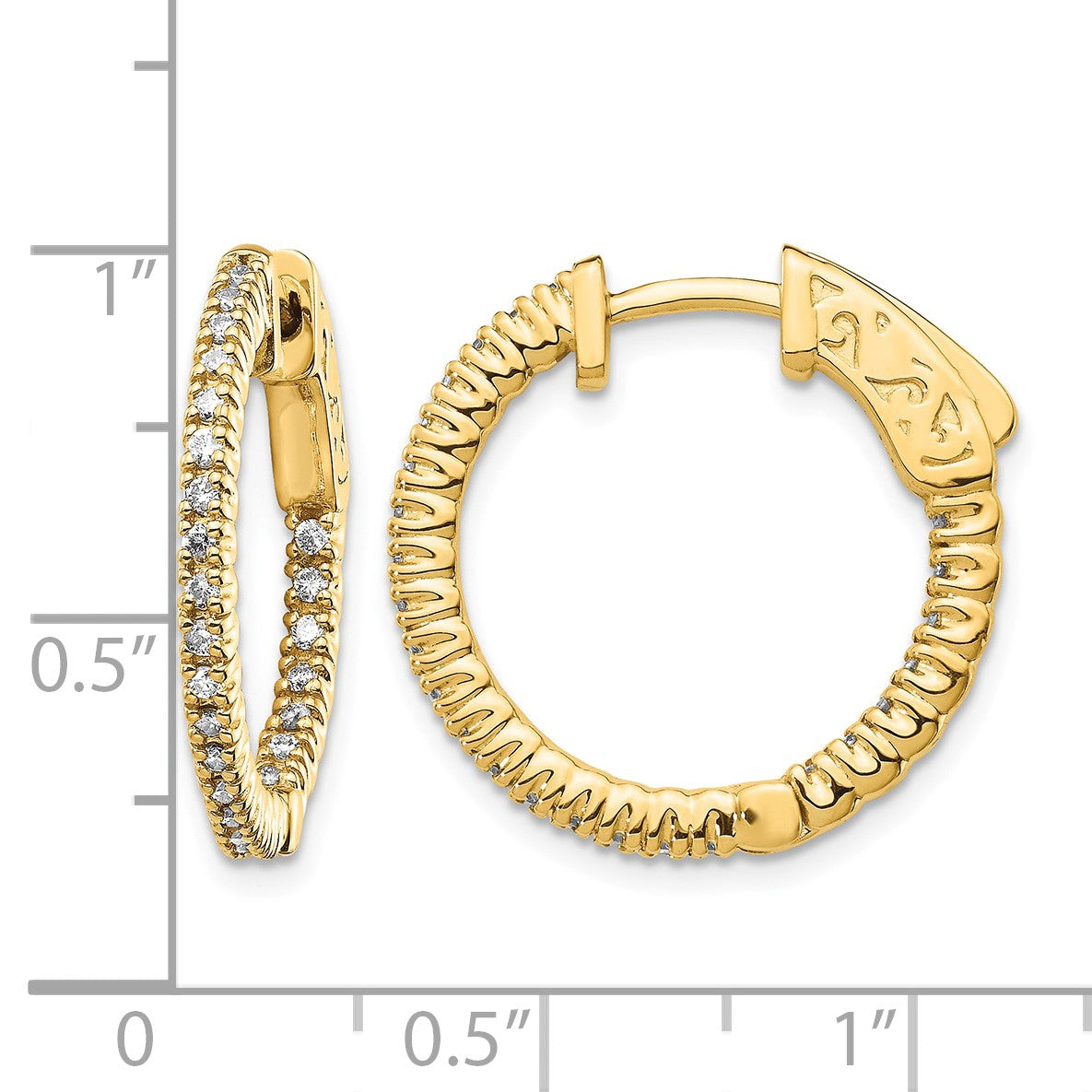 14K Gelbgold Creolen-Ohrringe mit 0,375 ct. im Labor gezüchteten Diamanten in Rund-Schliff, VS/SI+ G+, im In-and-Out-Design mit Sicherheitsverschluss