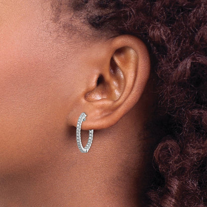 14K Weißgold Creolen mit rundem Diamant und Sicherheitsverschluss