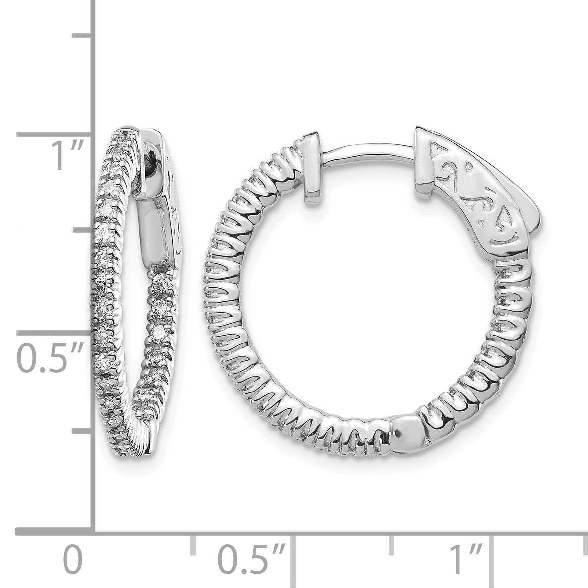 14K Weißgold Creolen mit 0,375 ct. im Labor gezüchteten Diamanten VS/SI+ G+, rund, innen und außen besetzt, mit Sicherheitsverschluss