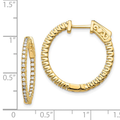 14K Gelbgold Creolen mit rundem Diamantbesatz und Sicherheitsverschluss