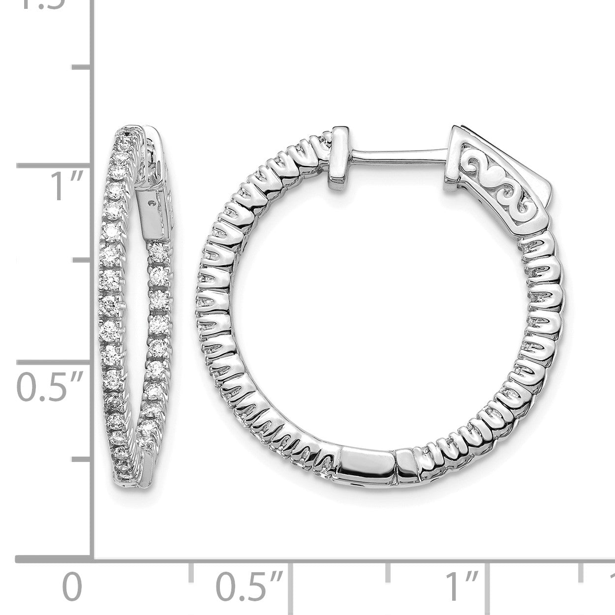 14K Weißgold Creolen mit im Labor gezüchteten Diamanten im Rundschliff, 0,625 ct., VS/SI+ G+, In-and-Out-Design, mit Sicherheitsverschluss