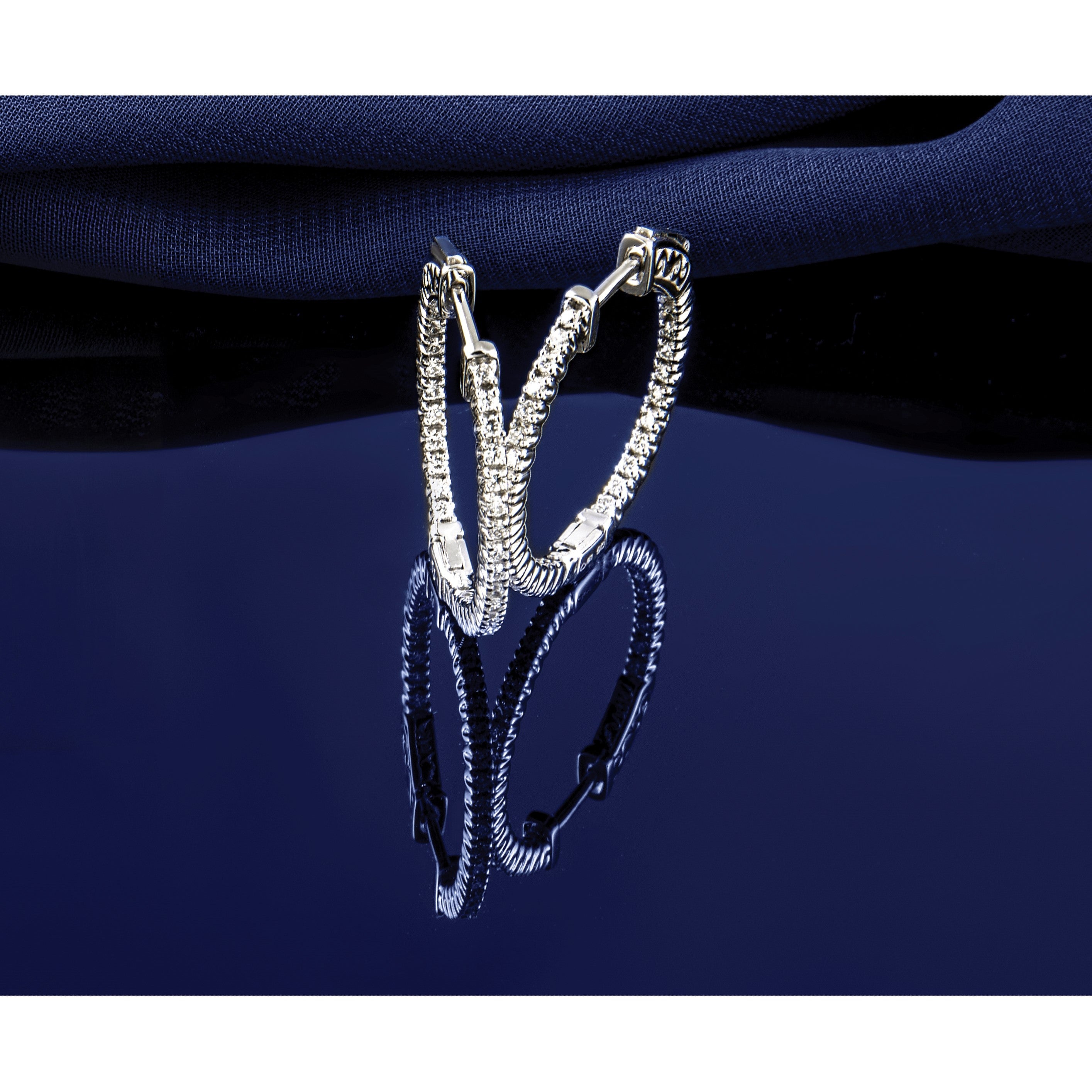 14K Weißgold Diamant Runde Creolen mit Sicherheitsverschluss