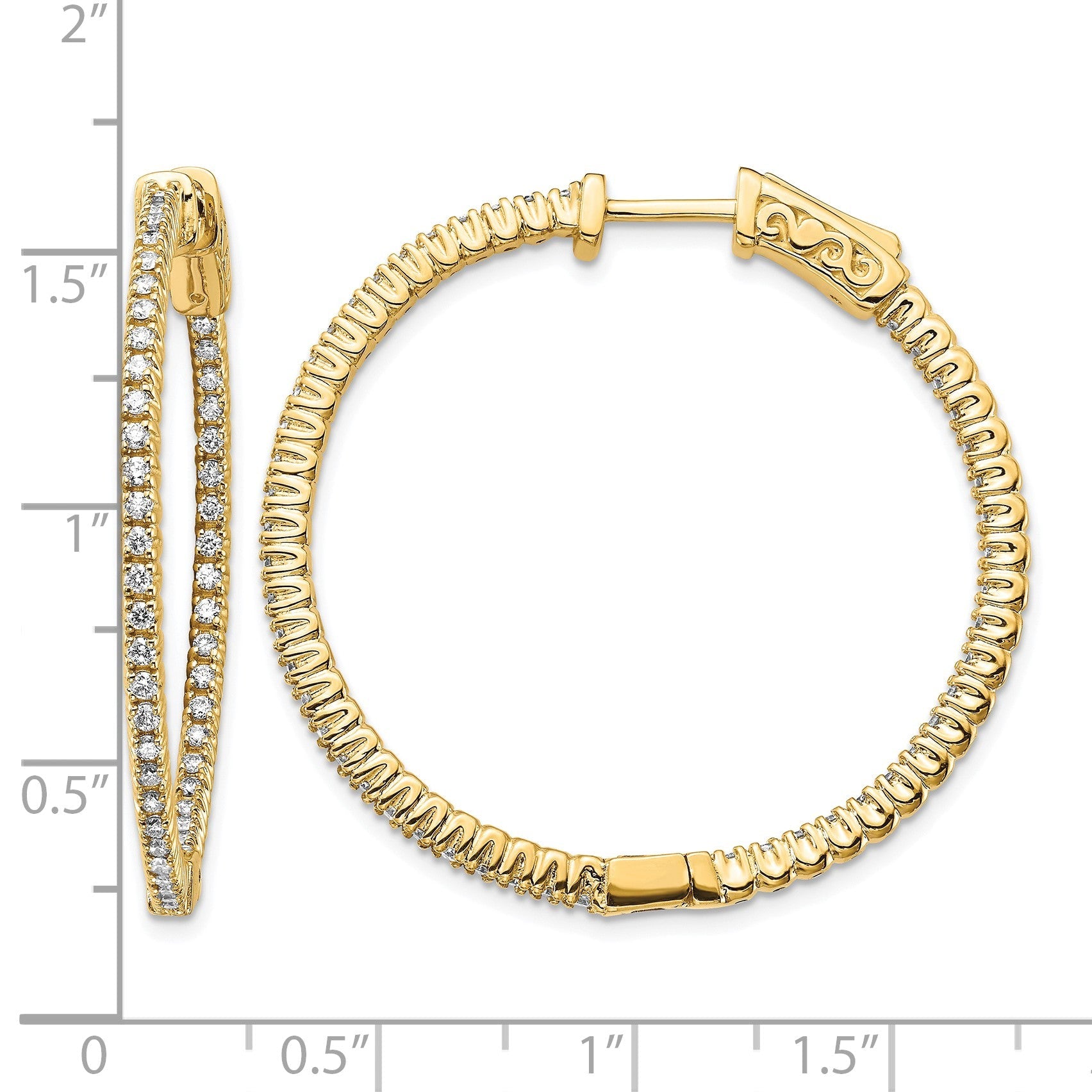 14K Gelbgold Creolen-Ohrringe mit 0,75 ct. Labor gezüchteten Diamanten, VS/SI+ G+, rund, Im-und-Aus-Fassung mit Sicherheitsverschluss