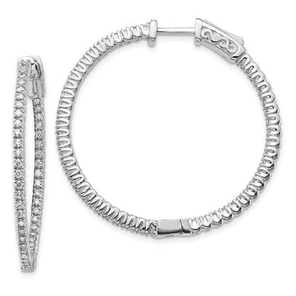14K Weißgold Diamant Runde Creolen mit Sicherheitsverschluss