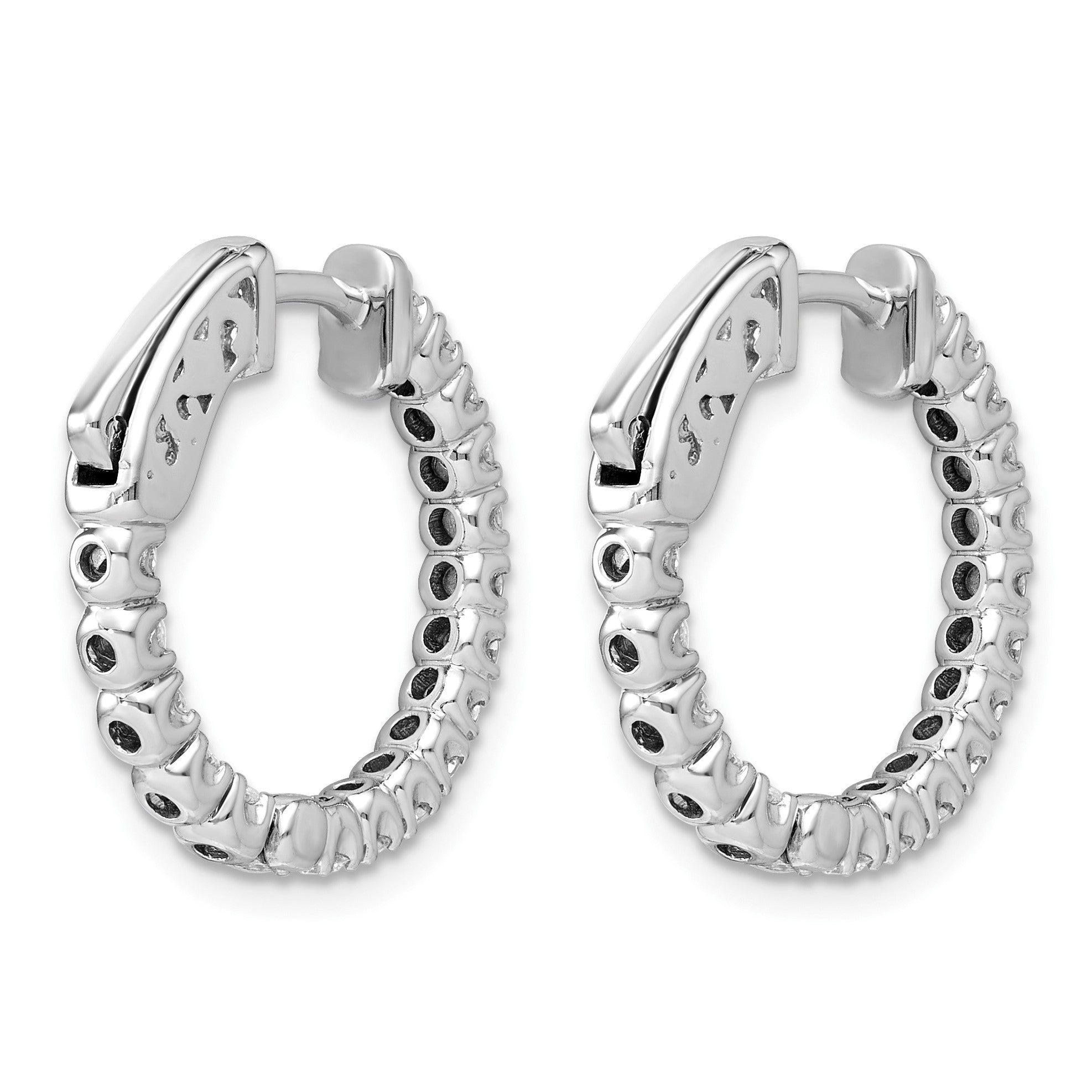 14K Weißgold Diamant-Creolen mit Sicherheitsverschluss