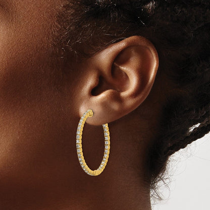 14K Gelbgold Creolen mit Diamanten, rund, mit Sicherheitsverschluss