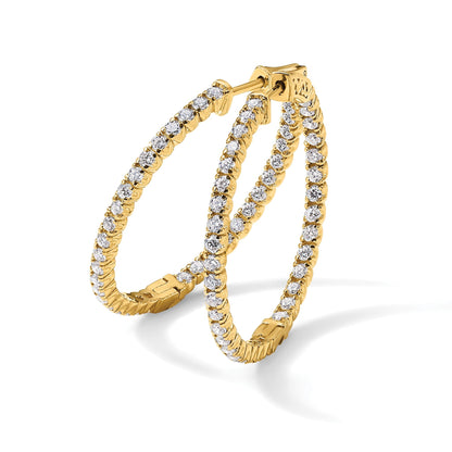 14K Gelbgold Creolen mit Diamanten, rund, mit Sicherheitsverschluss