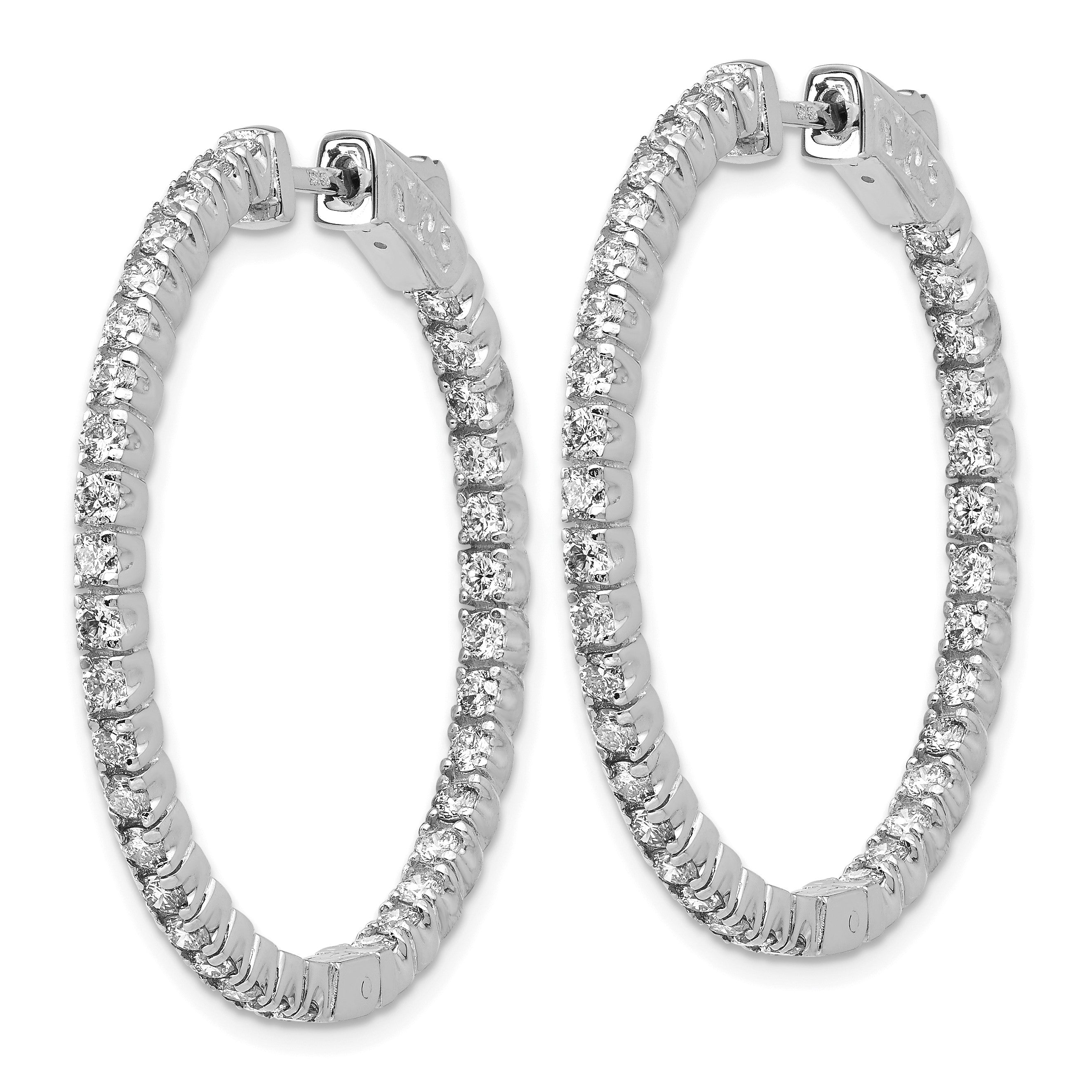 14K Weißgold Creolen mit runden Diamanten und Sicherheitsverschluss