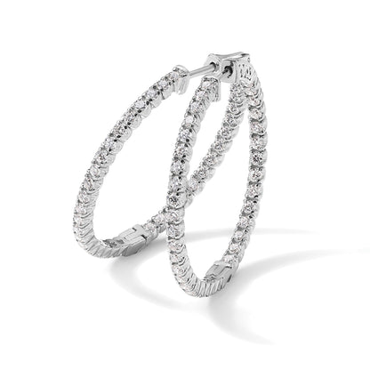 14K Weißgold Creolen mit runden Diamanten und Sicherheitsverschluss