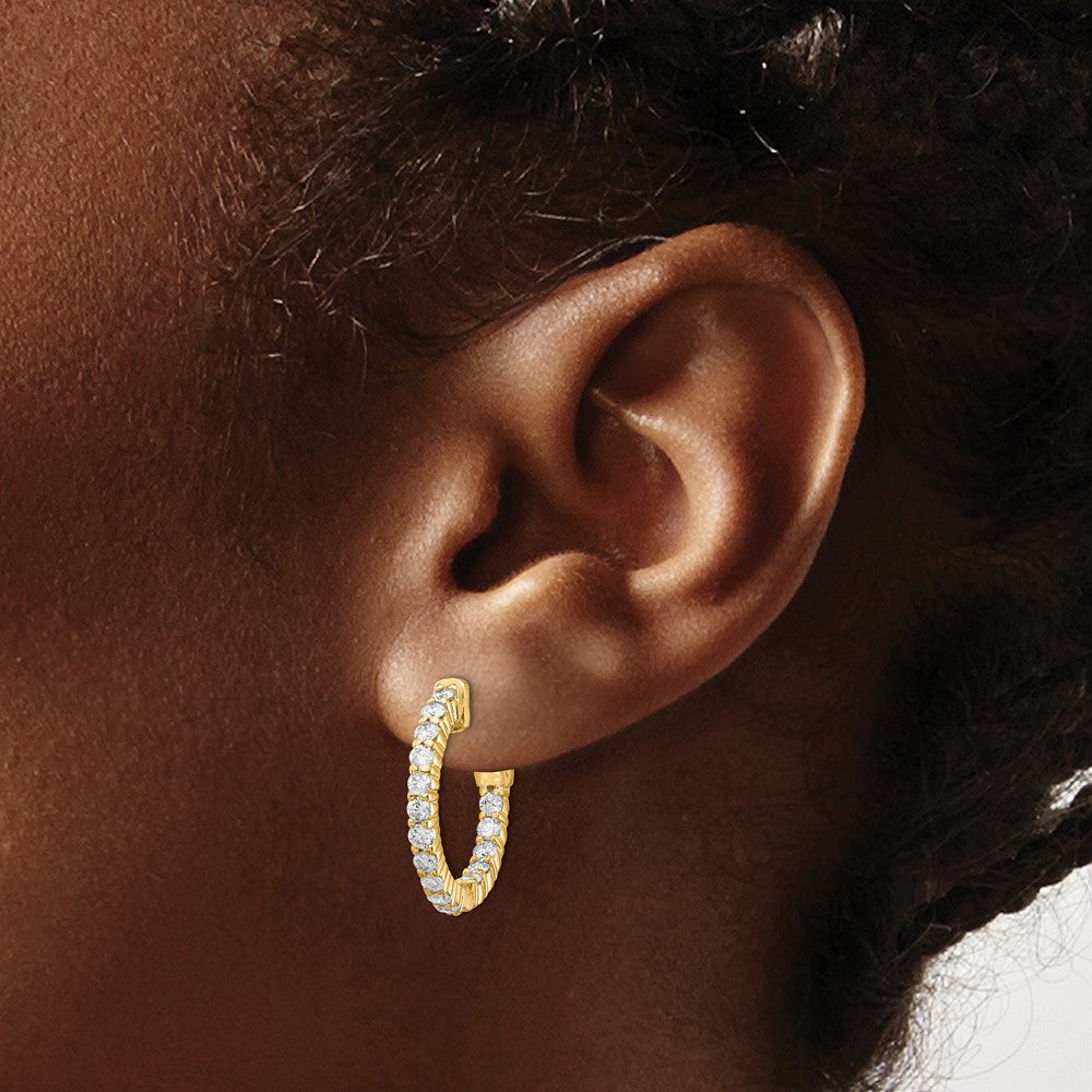 14K Gelbgold Runde Diamant-Creolen mit Sicherheitsverschluss