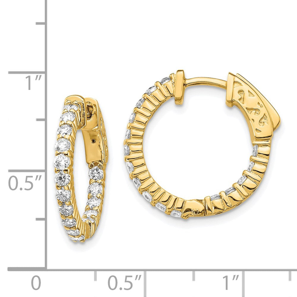 14K Gelbgold Runde Diamant-Creolen mit Sicherheitsverschluss