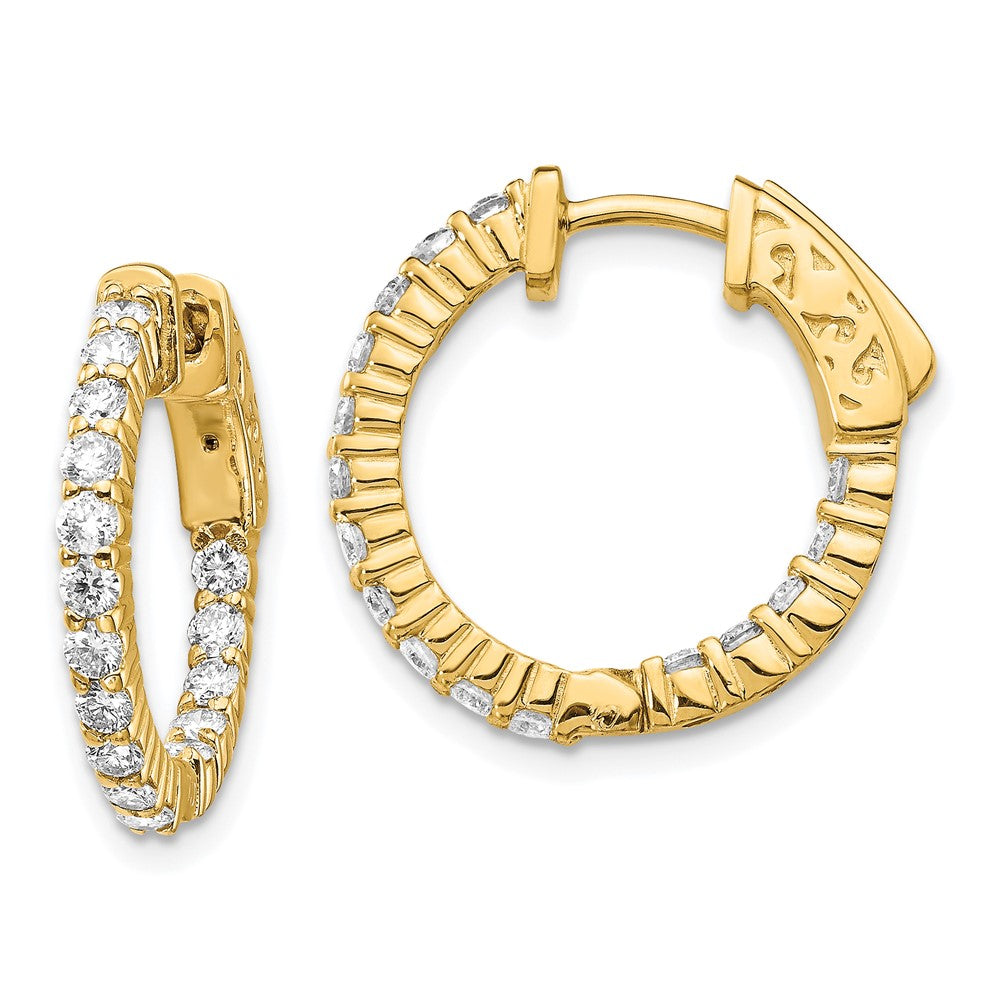 14K Gelbgold Runde Diamant-Creolen mit Sicherheitsverschluss
