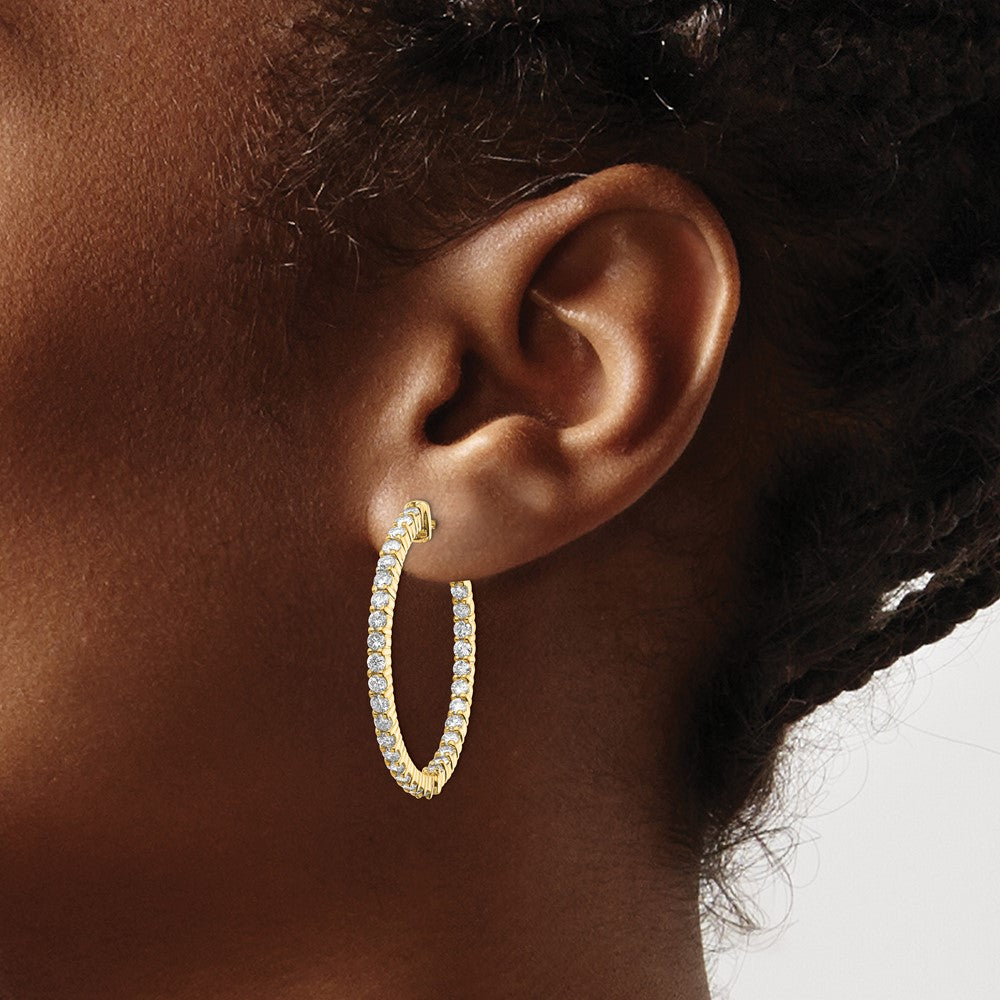 14K Gelbgold Diamant Runde Creolen mit Sicherheitsverschluss